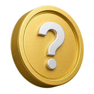 Tanda tanya pada koin emas 3D dekoratif yang ditampilkan di halaman FAQ
